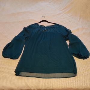 Teal Balloon Sleeved Lace Blouse Torrid 2